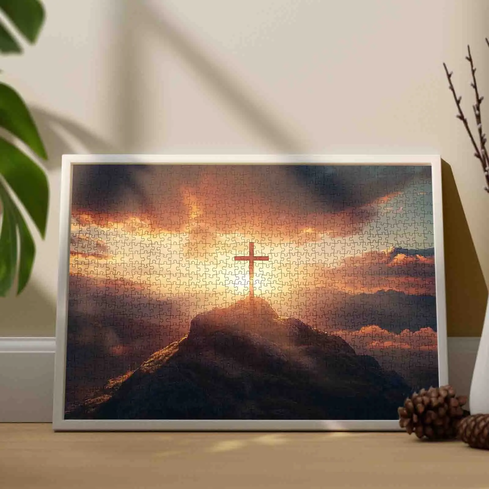 Sunset Cross Mountain Landscape 1000 Pieces Jigsaw Puzzle for Adult, Spiritual Faith Inspired Sky Scene, Relaxing Family Game Stress Relief Brain Challenge Meaningful Wall Decor Gift for Adults Seniors 27.5x20inch(70x50cm)