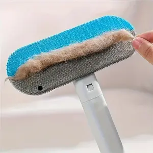 Dual-Action Pet Hair Removal Brush - Washable & Reusable, Ideal for Dog Fur on Carpets & Sofas, Easy Clean Tool with Blue & Gray Bristles, Durable Plastic Handle, Pet Hair Remover Tool