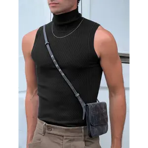 Solid Color Slim Fit Casual Sleeveless Turtleneck Tank Top - Men's Stretch Summer Fashion Clothing