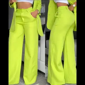 Temperament elegant solid color split sleeve lapel suit pocket straight pants suit for women Clothes Pink(Sheet)