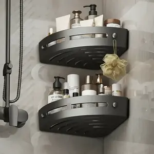 2-Piece Bathroom Shelf Set, Corner Shower Rack, Shower Caddy, Adhesive No-Drill Wall Mounted Toilet Kitchen Storage, Triangle Space Saver Organizer