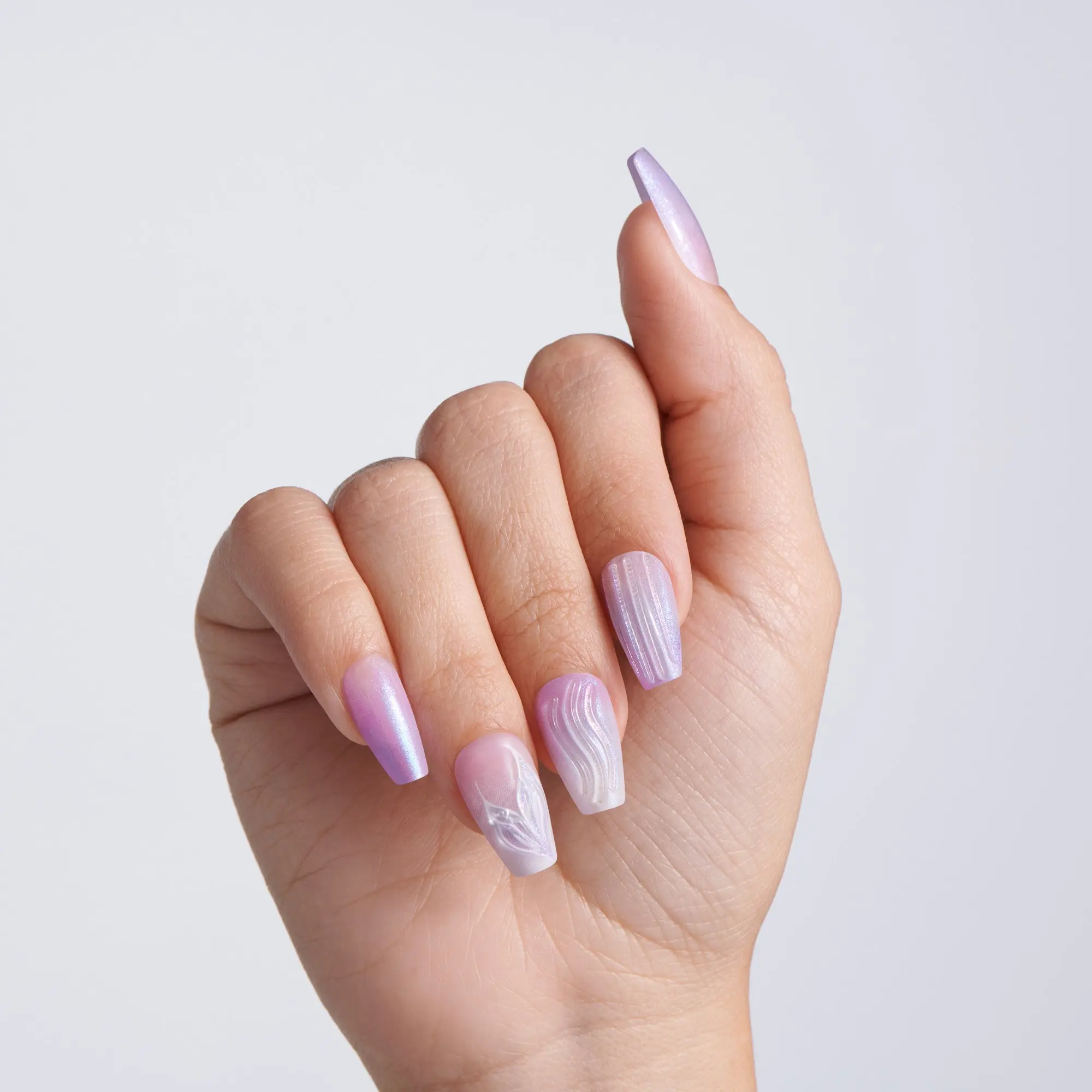 Kiss Glam Jeweled Press On Fake Glue Nails - Aqua Aura | 3D & Jewel Design, Purple, Medium, Coffin