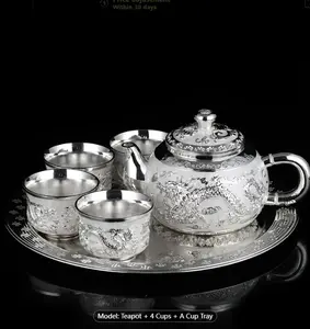 1 Set Light Luxury Silvery Dragon And Phoenix Tea Set: Use High-end Tea Set To Brew Refreshing Tea!