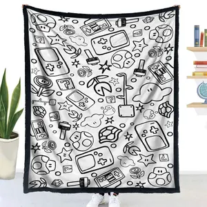 DIY Handmade Colorful Drawing Blanket, Flannel Throw Blanket, No Brush Included, Game Pattern Design, Perfect for Creative Art Projects & Relaxing Activities