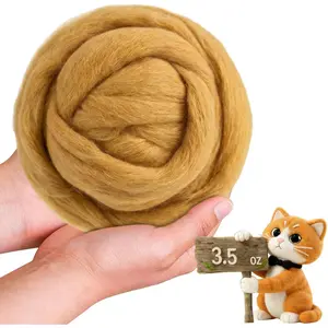 Wool Roving 3.5oz Needle Felting Wool Soft Multi-Color Pure Wool Fiber Chunky Yarn for DIY Crafts Needle Felting Projects and Artwork Dark Golden