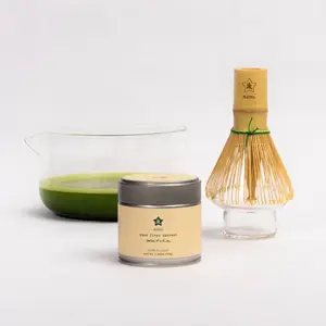 FLUR x Nami Matcha Set – Complete Kit for Making Matcha at Home – Handblown Glass Chawan, Whisk Holder, Bamboo Whisk & First-Harvest Yame Matcha – Borosilicate Glass – Gift Ready