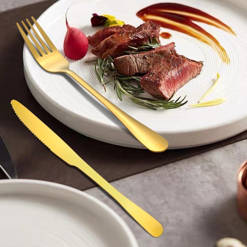 Gold Cutlery Set 24-Piece – Stainless Steel Utensil Set with Hanging Stand, Service for 6, Modern Fork Knife Spoon Set, Dishwasher Safe