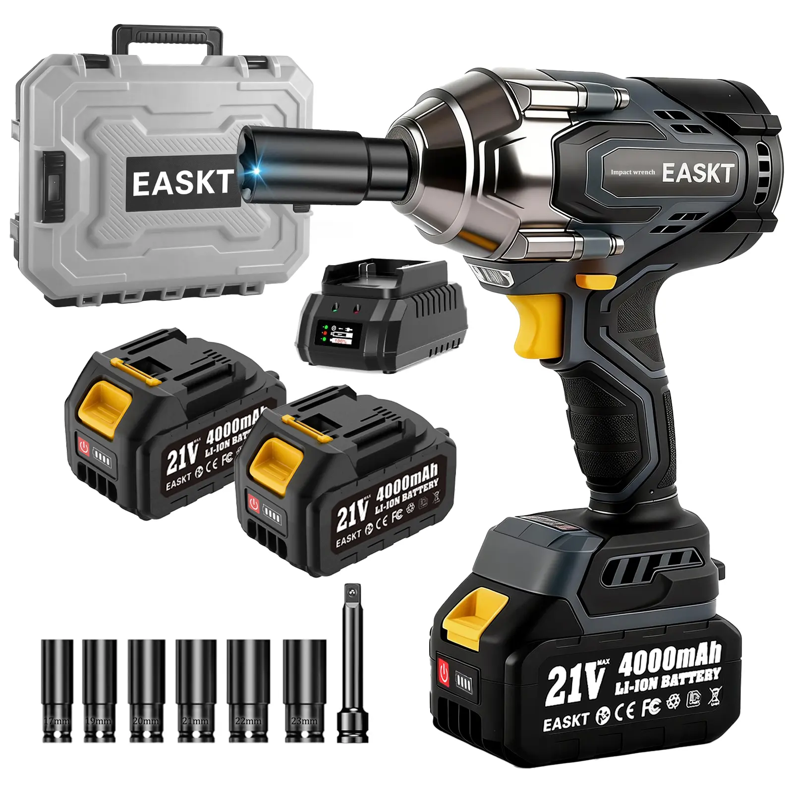 Cordless Impact Wrench, 1/2''  Cordless Impact Gun with 2 x 4.0Ah Batteries, Impact Driver with 6 Sockets, dealsforyoudays