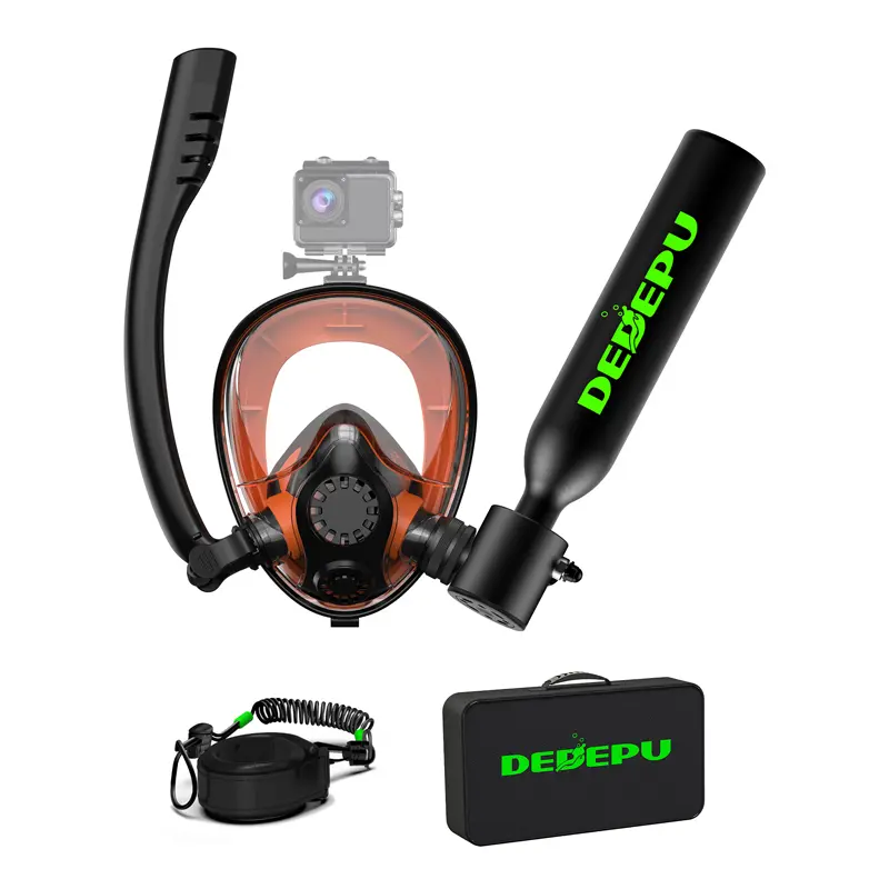 DEDEPU Mini Scuba Tank with Snorkel Mask & Adapter 0.5L Portable Diving Tank for 5-10 Mins Underwater Breathing Ideal for Diving Enthusiasts & Rescue Operations Scuba Tank Diving Equipment Set scubatank Aluminum Diving Tank Kit Snorkeling Gear