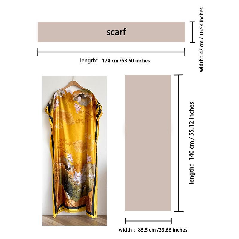Women's Long Shawl Set Floral Print Robe Set with Shawl Collar Dress, Long Scarf Headband