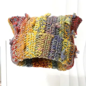 Women's Street Style Gradient Tie-Dye Knitted Hat - Multi-Color Breathable Elastic Design, Hand-Washable Brimless Winter Hat, Fashion Accessory, Textured Headwear