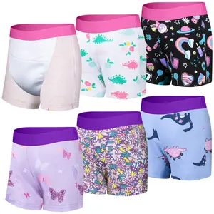 BIG ELEPHANT 6 Pcs Toddler Boys' and Girls' Potty Training Pants 100% Cotton,Unisex Absorbent Reusable Underwear  with Boxer Brief Design for 2T-5T Toddlers