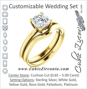 CZ Wedding Set, featuring The Venusia engagement ring (Customizable Cushion Cut Solitaire with Thin Band)
