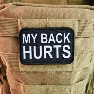 My back hurts getting old meme 2"x3" removable morale patch with hook and loop backing