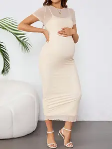 BELLAdresses Maternity Crew Neck Bodycon Midi Dress