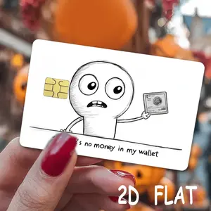 2pcs Credit Card Sticker Set, "Little Bald Head with No Money" 2D Image,  Bank Card Skin, Frosted Glitter Film Anti-Slip PVC Material, Suitable for Small Chips, Easy to Apply and Durable, Fun Decoration, Holiday and Birthday Gift for Best Friends