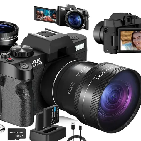 4K Auto Focus Point-and-Shoot Digital Camera with 48MP Lens, 12x Zoom, 1080p WiFi, 180° Flip Screen, Flash, 16x Enhancement, Portable Pocket Design, Micro SD Compatibility, Tech Gadgets (Batteries Packed Separately) for YouTube Content Creators