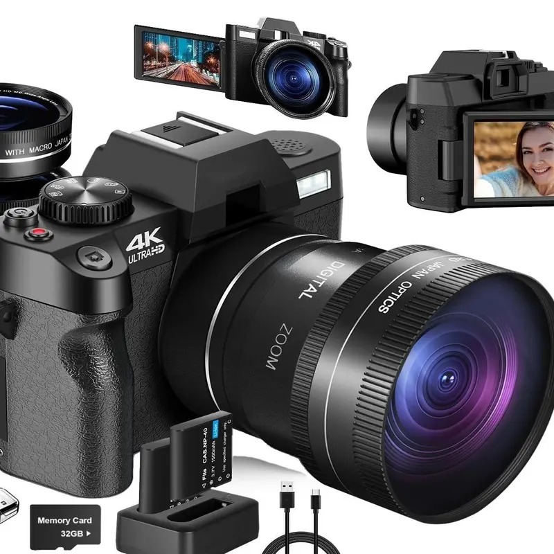 4K Auto Focus Point-and-Shoot Digital Camera with 48MP Lens, 12x Zoom, 1080p WiFi, 180° Flip Screen, Flash, 16x Enhancement, Portable Pocket Design, Micro SD Compatibility, Tech Gadgets (Batteries Packed Separately) for YouTube Content Creators