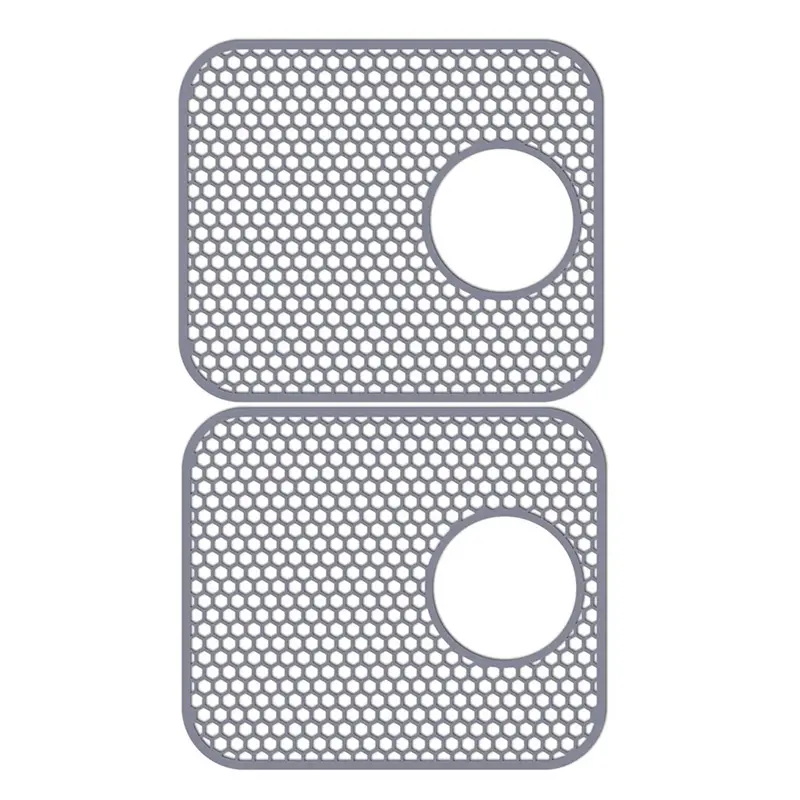 Silicone Sink Mat, 2 Pack Sink Protectors for Kitchen Sink with Rear Drain, Folding Non-Slip Heat Resistant Sink Mat