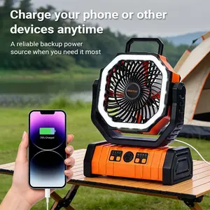 Qawtor2026 Upgraded Rechargeable Camping Fan – 20000mAh Portable Outdoor Fan with LED Light, 360° Rotating Hook, Dual Motor Cooling, Emergency Backup Power for Camping & Travel,Low noise,fan viewing essential