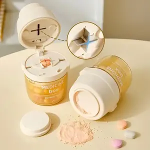 New 3-in-1 Pill Box with Pill Cutter Multi-Layer Mini Pill Grinder Sealed Medicine Tablet Storage Box