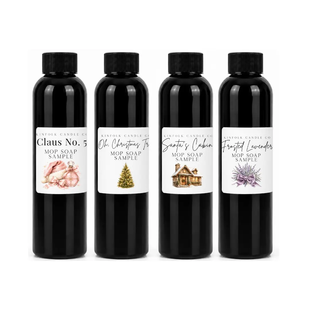 Christmas Mop Soap Sample Pack | 4 Cozy Holiday Scents | 4oz Bottles for Sealed Floors