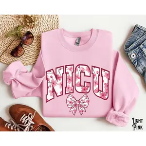 NICU Nurse Sweatshirt, Neonatal Intensive Care Unit Sweater, Doctor, Crew, Nurse Life, Cherry Blossom, Varsity, Coquette, Flower, NICU Gift