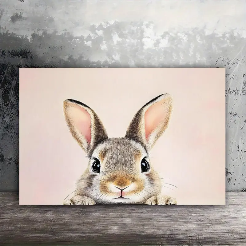 1pc  , Cute Pink Rabbit Print Poster,Canvas posters, room d   Neutral Vintage Style Easter Bunny Wall  , Farm Easter Print Art Canvas, Animal Cottag re Wall Pictures, Ideal For Bathroom, Bedroom, Office, Living Room, Wall, Room,