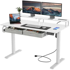 MUSEN Standing Desk with Drawers & Power Outlets, Electric Standing Desk with Monitor Stand, Adjustable Height, Ergonomic Adjustable Desk with Memory Preset, Computer Desk Stand Up Desk, Suitable for Home Office