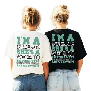 Matching Couple Best Friend T-Shirt, I’m a Weirdo She’s a Freak Funny Duo Tee, Cute Bestie Cotton Outfit for Girlfriends or BFFs, Couple and Best Friend Gift, Made in USA