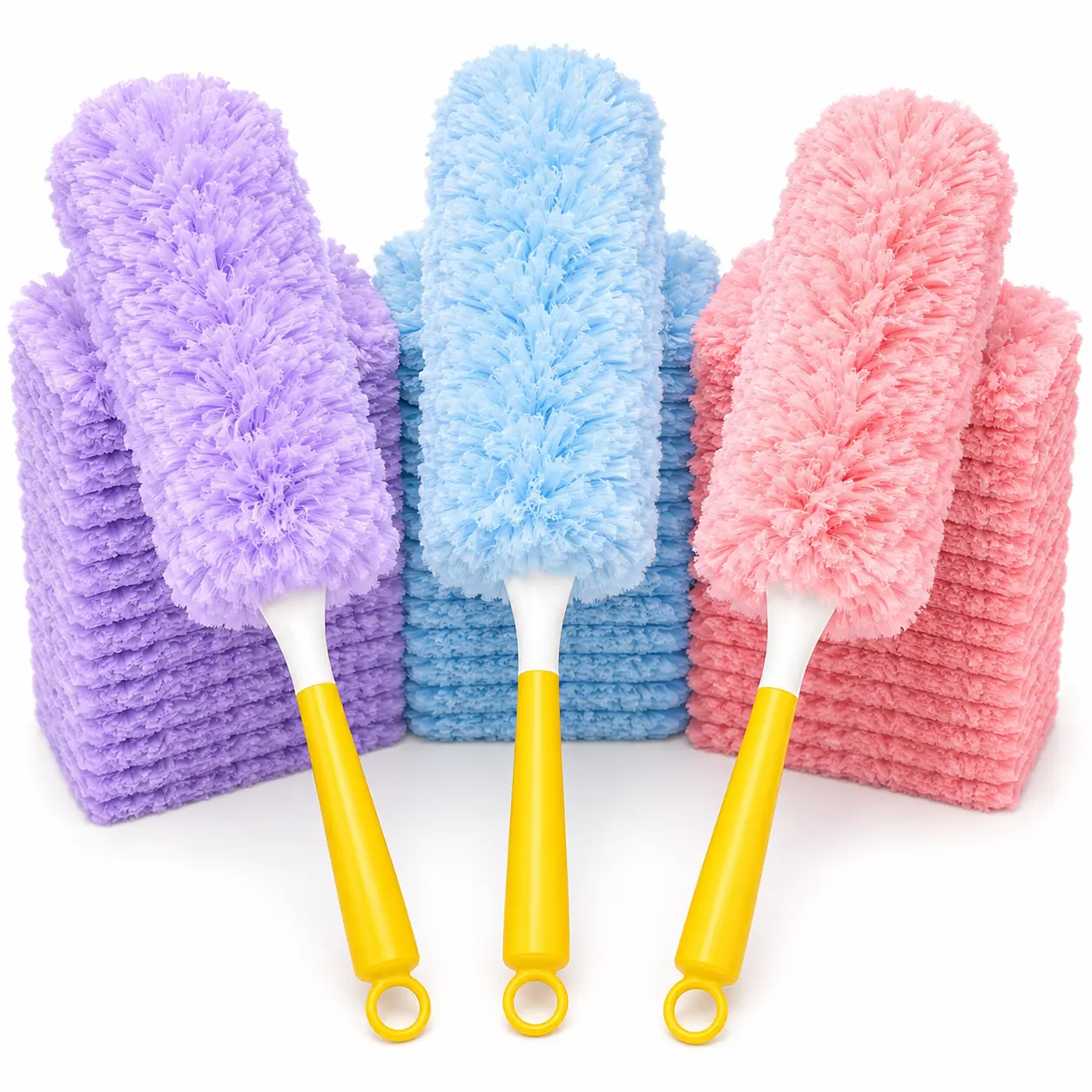 30-Pack Fiber Duster Refills with Reusable Handle, 360° Head 360-Degree Double-Sided Static Dry Dusting Set for Furniture, Tight Spaces, Home Cleaning