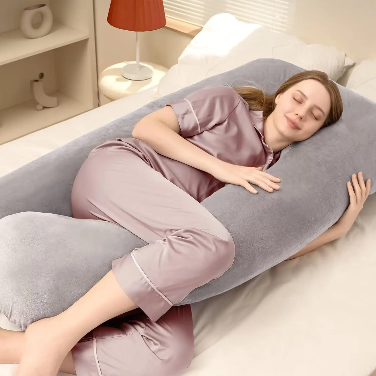 【February Restock】DOWNCOOL Pregnancy Pillow, U-Shaped Body Pillow, Maternity Pillow, 55 Inch Maternity pillow with Removable Cover for Sleeping, rel