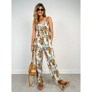 Spaghetti Strap Floral Jumpsuit with Square Neckline