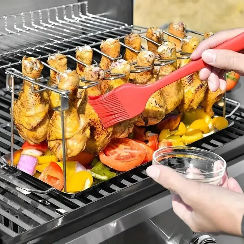 Stainless Steel Chicken Leg & Wing Rack, Foldable Vertical Roaster Stand for BBQ, Smoker, Oven, Ideal for Picnics, Camping, Cooking, Kitchen Accessory, Barbecue Accessories