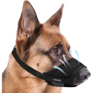 Soft Nylon Dog Muzzle for Small Medium Large Sized Dogs Prevents Biting Barking Chewing Adjustable Pet Mouth Guard for German Shepherd Allows Panting Drinking Black L