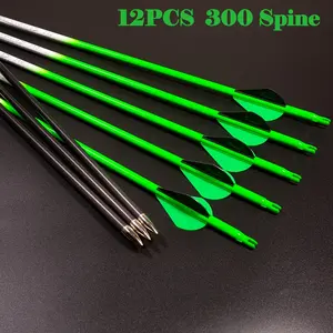 12pcs 300 Spine 30 Inch Carbon Arrows Green Shaft For Compound Recurve Bow