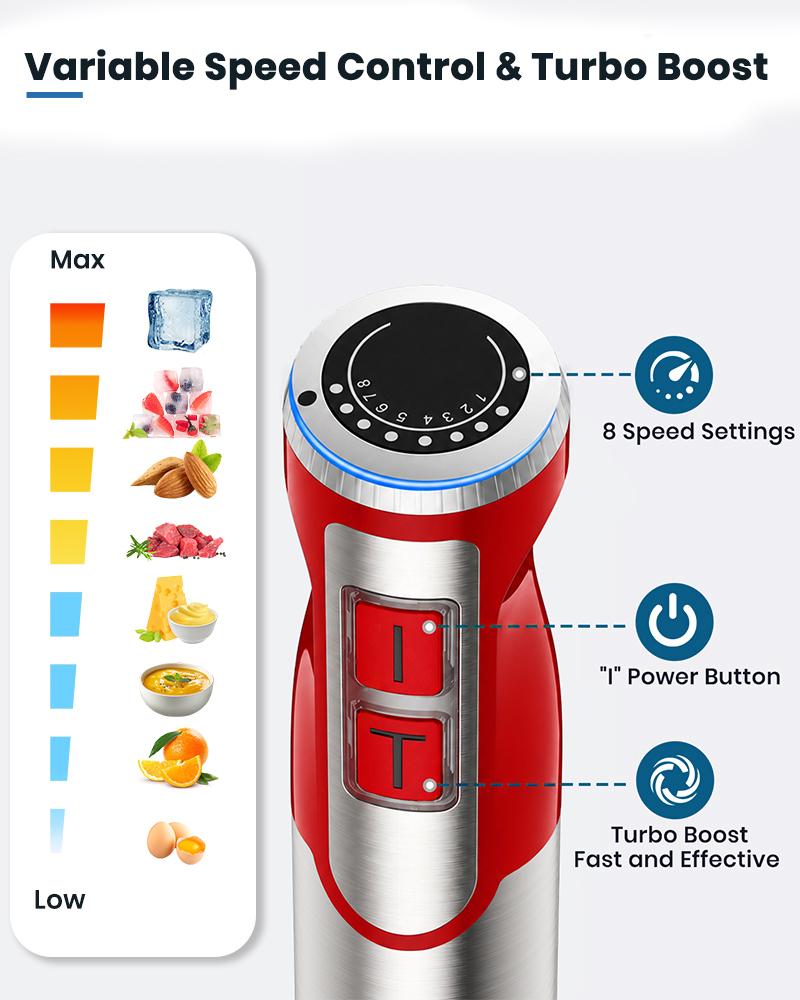 ODIFORGO Red 4-in-1 Immersion Hand Blender, 8-Speed Stick Blender with Whisk, Chopper, Beaker, Stainless Steel Blade for Smoothies, Soup, Everyday Mixing, Immersion Blender ODIFORGO Red 4-in-1 Immersion Hand Blender, 8-Speed Stick Blender with Whisk, Chopper, Beaker, Stainless Steel Blade for Smoothies, Soup, Everyday Mixing, Immersion Blender