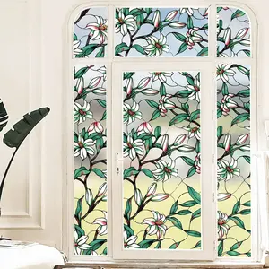 1pc (44.5*100cm) Lily Flower Pattern Removable Window Cling, Blackout and UV Protection - Window Privacy Film, Window Cling Film, Privacy Window Film - Static Adsorption Glass Film - Heat Insulation and UV Protection, for Door and Window Glass Decoration