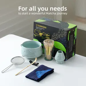 TEANAGOO 7-Piece Matcha Whisk Set Ceramic Blue for Ceremonies Breakfast Latte Gift Retro Design