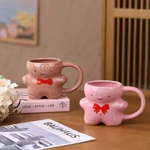 Cute Gingerbread Man Ceramic Mug, Bear Shaped Coffee Cup, Couple Breakfast Cup, Adorable Design, Perfect Gift Idea