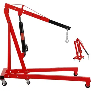 Garvee 2 Ton Hydraulic Engine Hoist with 4400LBS Capacity, Heavy Duty Cherry Picker Lift, Folding Crane Lifter Featuring Telescopic Boom and 6 Casters for Workshop and Warehouse Use, Red
