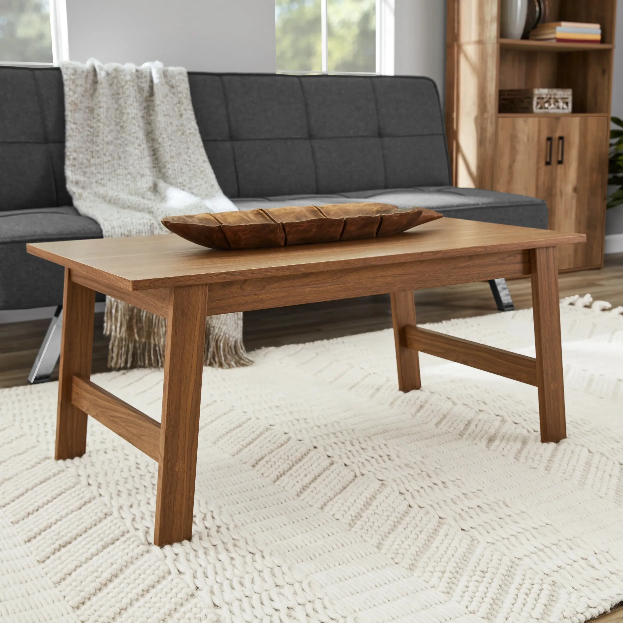 Mainstays Rectangular Walnut Finish Wood Composite Coffee Table, 35.28" L x 19.45" W x 15.83" H, 25 lbs, with Storage, Instructions and Hardware Included, Assembly Required Indoor Table, Rectangle, Coffee Tables