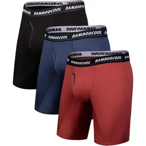 BAMBOO COOL Men's Long Boxer Briefs Performance Long Leg Sports Boxer Brief Underwear MultiPack