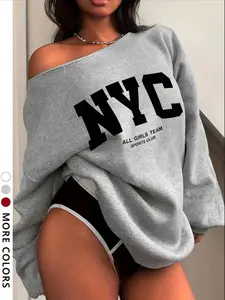 Women's Plain off Shoulder Sweatshirt, Casual Street Fashion Long Sleeve Pullover, Daily Wear, Ladies Summer Clothes, Womenswear