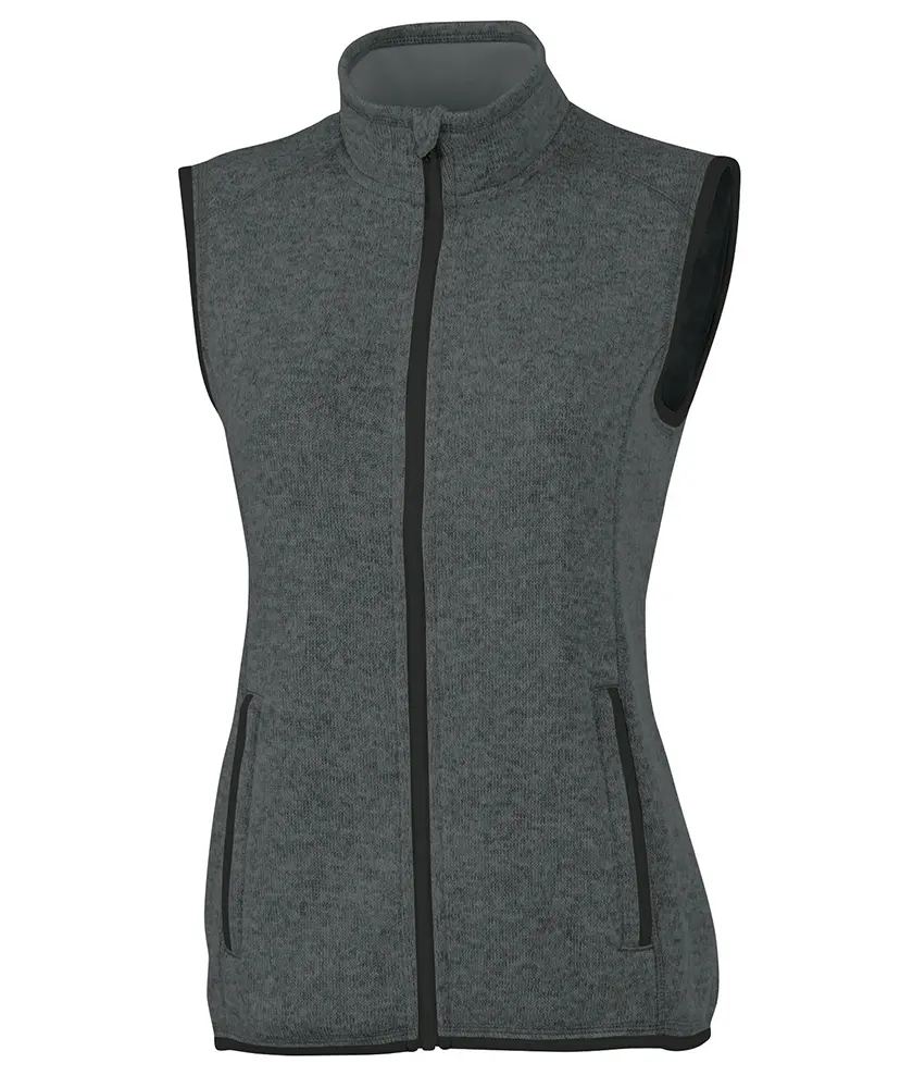 Charles River Apparel Women's Sleeveless Heathered Knit Sweater Vest - Lightweight Fitted Fleece Piece, Soft Brushed Polyester Interior, Casual Round Crew Neck, Windproof Flap, All-Season Top, Round Neck, Basics