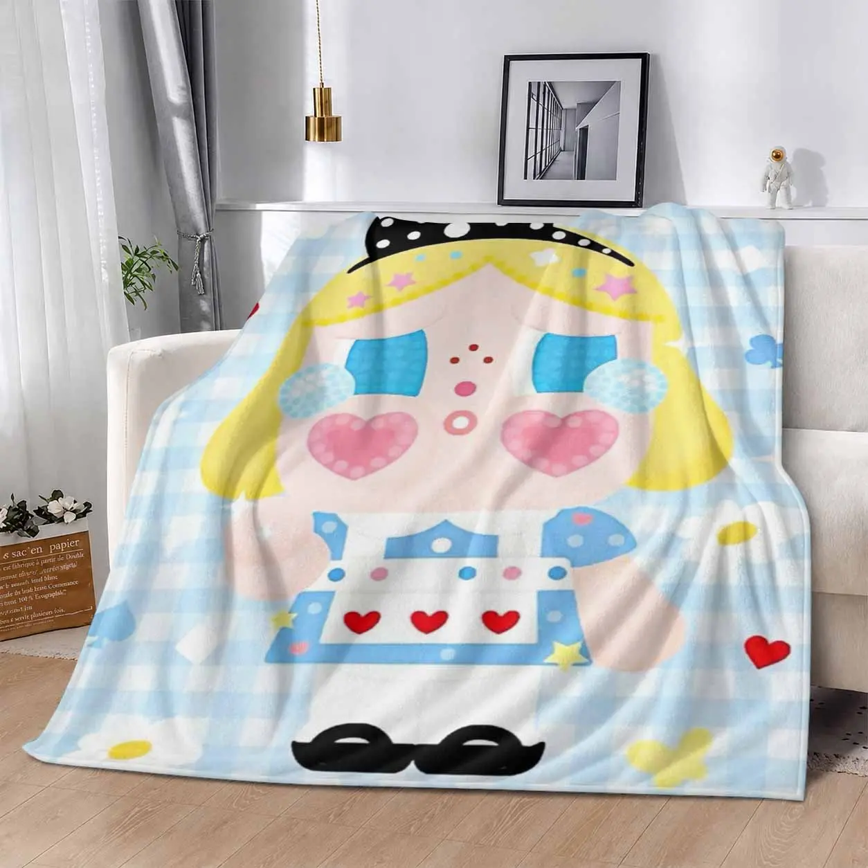 Cute Cartoon Girl Flannel Blanket. Kawaii Alice In Wonderland Style Heart Flower Elements. Soft Lightweight Plush Throw Blanket. Suitable For Bed. Sofa. Perfect Gift For Family And Friends.