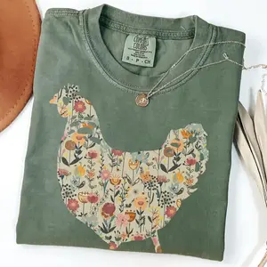 Comfort Colors Funny Chicken T-Shirt, Farm Tee for Women, Retro Floral Hen Shirt, Backyard Chicken Lover Gift, Farmhouse Country Top