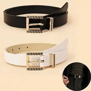Women's Gold Buckle Leather Casual Waist Belt for Jeans and Dresses, Size 112*2.3cm/44*1in