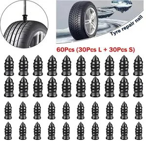 60/30Pcs Screw-in Tire Repair Plugs Kit, Tubeless Vacuum Tyre Repair Rubber Nails, Fast Emergency Puncture Fix for Car Motorcycle Truck Tractor