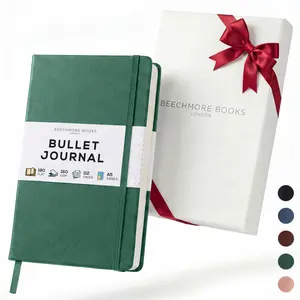 Beechmore Books A5 Dotted Journal – 160gsm Thick Paper No-Bleed Bullet Notebook – Hardcover Dot Grid Logbook with Presentation Gift Box – Vegan Leather Sketchbook for Artists & Professionals
